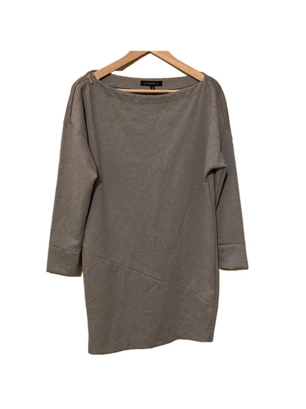 Dynamite| Dress ribbed boatneck shoulder zipper. Grey. Medium - Picture 3 of 7